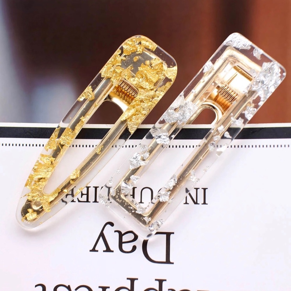 NEW | Gold Silver Foil Glitter Hair Pins Barrettes